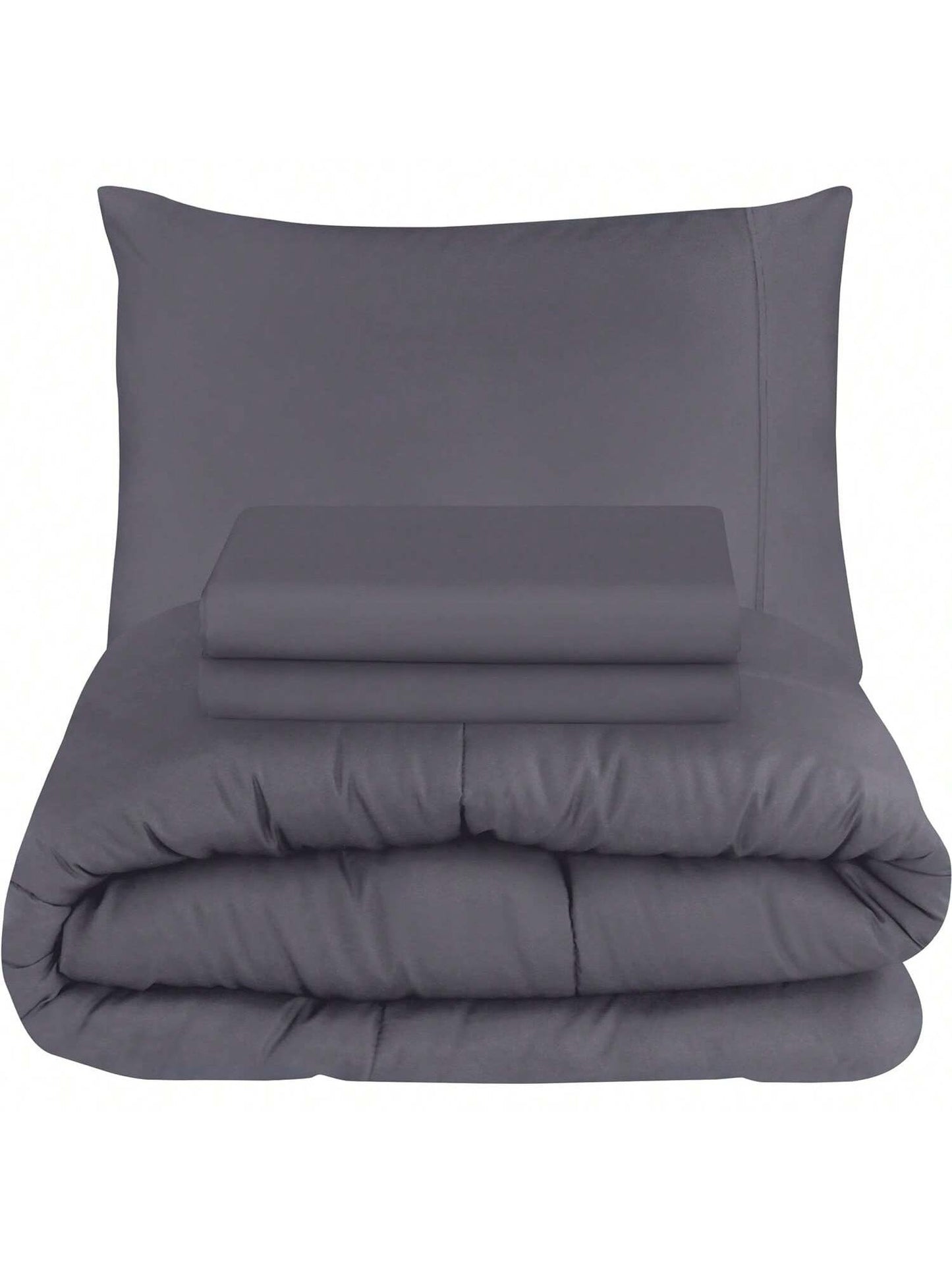 Homehours  Grey Bed Microfiber Sheets Set with Comforter Duvet Insert Pack of 4