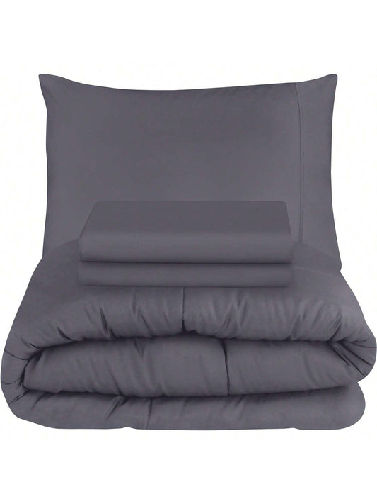 Homehours  Grey Bed Microfiber Sheets Set with Comforter Duvet Insert Pack of 4