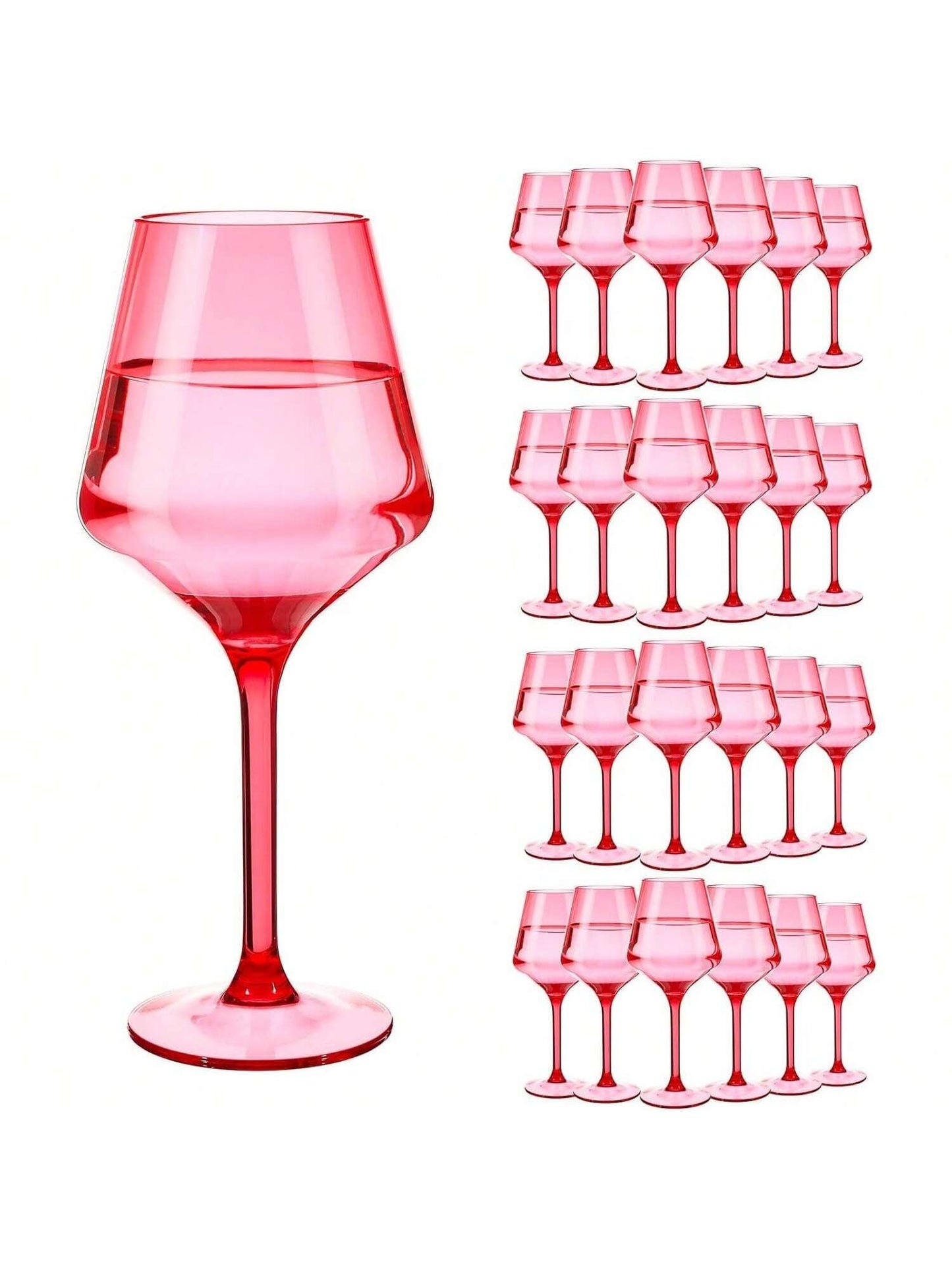 Homehours 24 Pcs Plastic Wine Glasses Bulk 15 oz Crystal Colored Wine Glasses with Long Stem Unbreakable Plastic Goblets Stemmed Drinking Glasses Reusable Drinkware for Christmas Party
