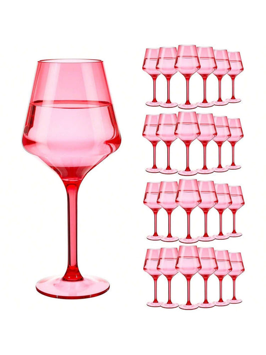 Homehours 24 Pcs Plastic Wine Glasses Bulk 15 oz Crystal Colored Wine Glasses with Long Stem Unbreakable Plastic Goblets Stemmed Drinking Glasses Reusable Drinkware for Christmas Party