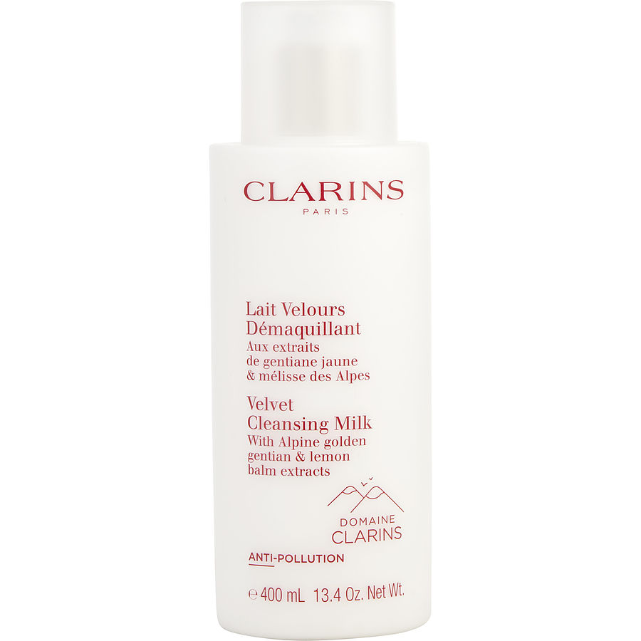 Clarins velvet cleansing milk with alpine golden gentian & lemon balm extracts  -400ml/13.4oz