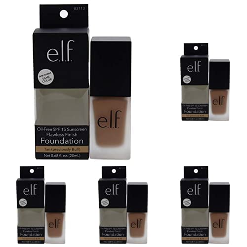 e.l.f. Flawless Finish Foundation, Lightweight & Medium Coverage, Semi-Matte Finish, Tan, 0.68 Fl Oz (20mL) (Pack of 5)