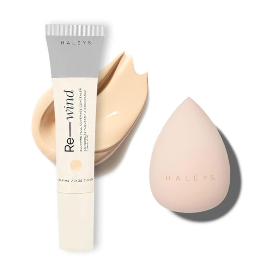 HALEYS Full-Coverage Concealer Set (Fair-Neutral): Re-wind Blurring Full Coverage Concealer, Brighten, Reduce dark circles and fine lines, Longwear, Lightweight, Re-mix Makeup Sponge, Smooths, Blurs,
