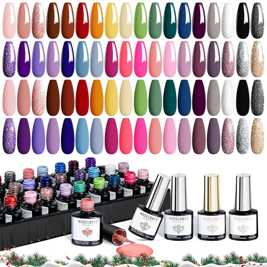 modelones 40 PCS Gel Nail Polish Set, 36 Colors Gel Polish All Seasons Collection with Base & Top Coat DIY Salon Home Valentine's Day Gifts for Women Girl