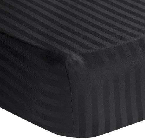 1-PC Fitted Sheet/Bottom Sheet, 500-Thread-Count 100% Egyptian Cotton Fit Up to 28" Inch Deep Pocket California Queen (60" X 84") Black Color { Stripe Pattern }