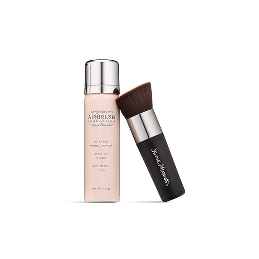 MagicMinerals AirBrush Foundation by Jerome Alexander Ð 2pc Set with Airbrush Foundation and Kabuki Brush - Spray Makeup with Anti-aging Ingredients for Smooth Radiant Skin (Medium)