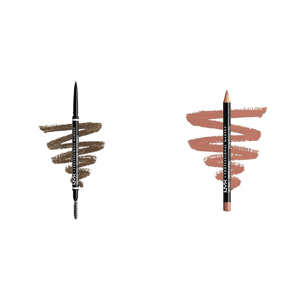 NYX PROFESSIONAL MAKEUP Micro Brow Pencil, Eyebrow Pencil - Ash Brown & Slim Lip Pencil, Long-Lasting Creamy Lip Liner - Peakaboo Neutral