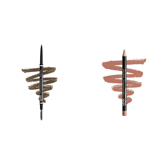 NYX PROFESSIONAL MAKEUP Micro Brow Pencil, Eyebrow Pencil - Ash Brown & Slim Lip Pencil, Long-Lasting Creamy Lip Liner - Peakaboo Neutral
