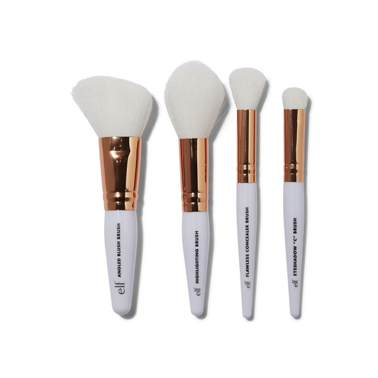 e.l.f. Rose Gold Travel Brush Kit, All The Brushes Needed For A Flawless Look On-the-Go, Made From Cruelty-Free, Synthetic Bristles, 4-Piece Set