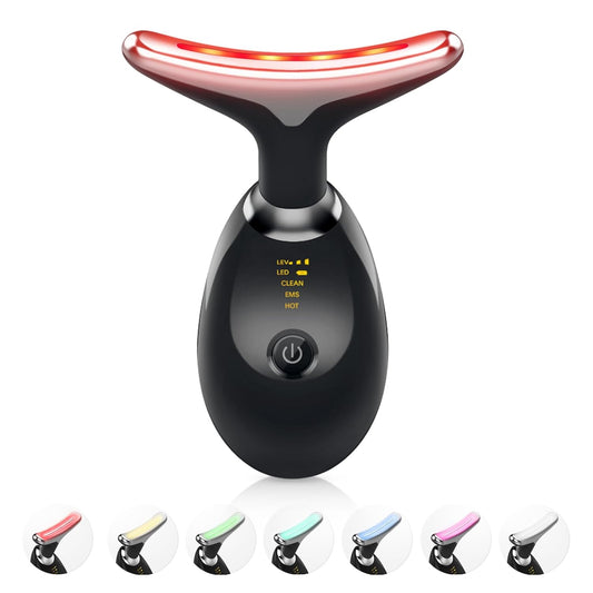 Fastaid 7-in-1 Facial Massager, Neck Tightening Device, Face Neck Massager for Face Lift, Anti Aging, Glossy Black