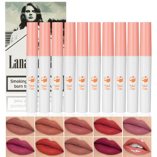FYEBOO 10 Colors ________ Del Rey Lipstick Cigarette, Matte Liquid Lip Gloss Set, Tube Cigarette Red Matte Velvet Tint Stain Set, Natural Ingredients Waterproof & Long Lasting 24 Hours Non-Sticky