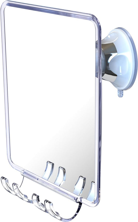 Luxo Shower Mirror, Shower Mirror fogless for Shaving with a Removable Razor Holder - Shaving Mirror for Shower with a Powerful Suction Cup - Shatterproof fogless Mirror for Shower (Clear)