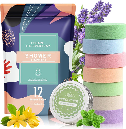 OYEKEEP Shower Steamers Aromatherapy-12pcs Essential Oil Shower Bombs, Self Care Christmas Gifts Stocking Stuffers for Women, Relaxation Gifts for Women and Men (Blue)