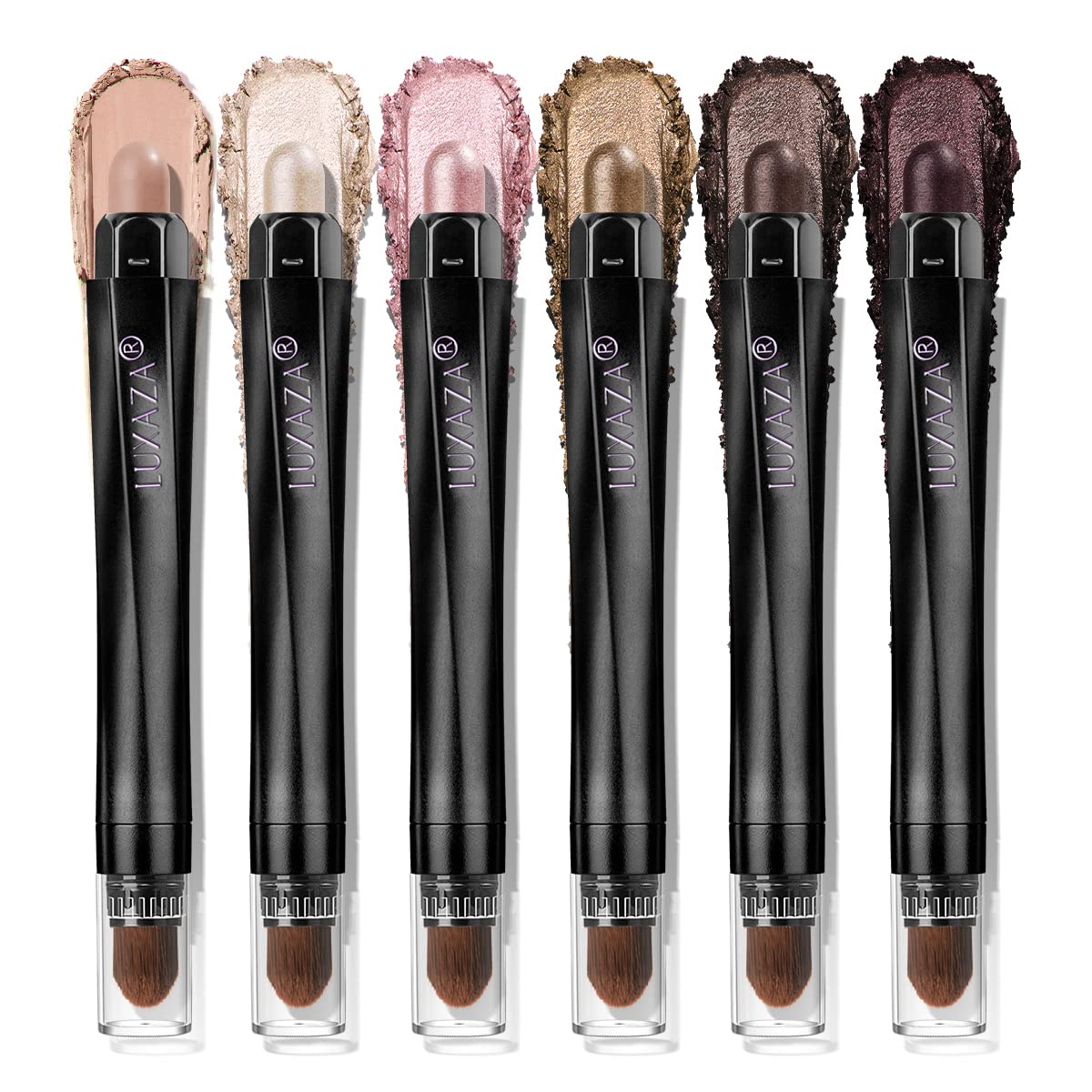 LUXAZA 6 PCS Quartz Pink Neutral Eyeshadow Stick Set, Cream Eye Shadow Pencil Makeup, Shimmer And Matte Eye Pencil,Brightener Highlighter Eyeliner Crayon Make up