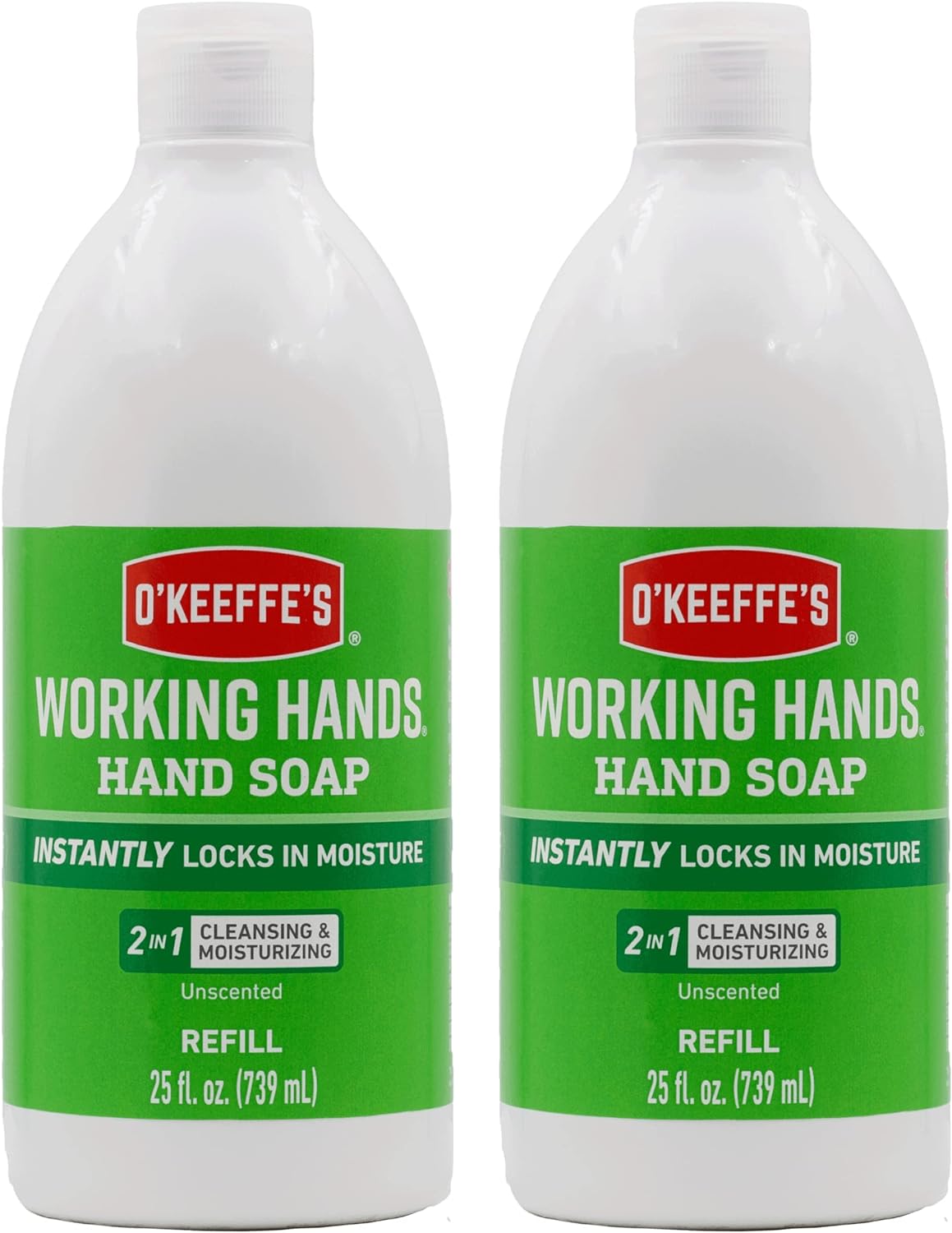 O'Keeffe's Working Hands Moisturizing Hand Soap, 25 Ounce Bottle Refill, Unscented (Pack of 2)