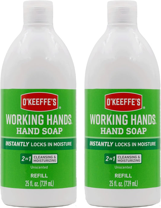 O'Keeffe's Working Hands Moisturizing Hand Soap, 25 Ounce Bottle Refill, Unscented (Pack of 2)