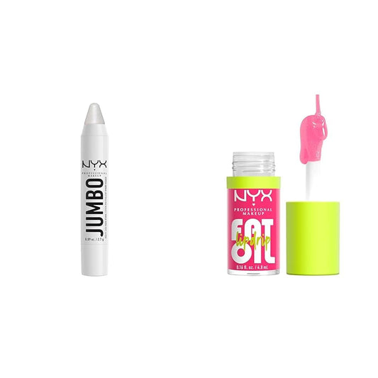 NYX PROFESSIONAL MAKEUP, Jumbo Multi-Use Face Highlighter Stick - Vanilla Ice Cream & Fat Oil Lip Drip, Moisturizing, Shiny and Vegan Tinted Lip Gloss - Missed Call (Sheer Pink)