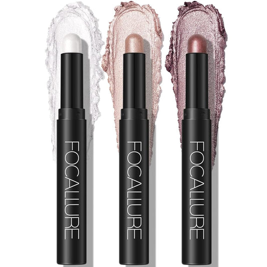 FOCALLURE 3 Pcs 2 in 1 Eyeshadow and Eyeliner Pen, Waterproof Eye Shadow Pencil, Hypoallergenic Eyeshadow, Highlighter Eye Liner, Multi-Dimensional eyes Look, FA38-11116-123