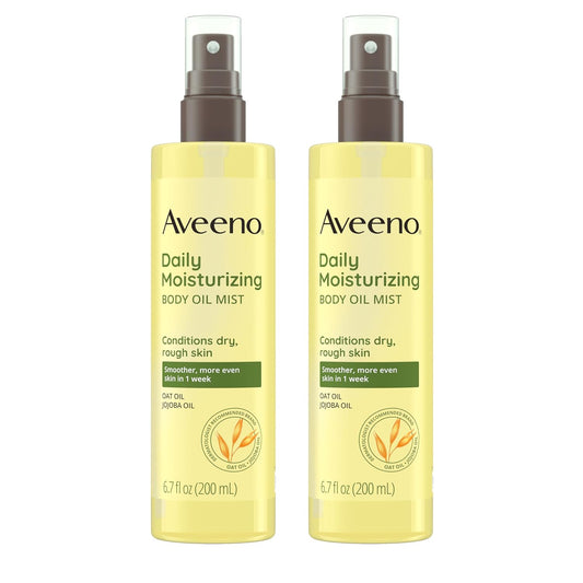 Aveeno Daily Moisturizing Body Oil Mist with Oat & Jojoba Oil for Dry Sensitive Skin, Nourishing Body Spray for Smoother Skin, Paraben-, Silicone- & Alcohol-Free, Twin Pack, 2 x 6.7 fl. oz