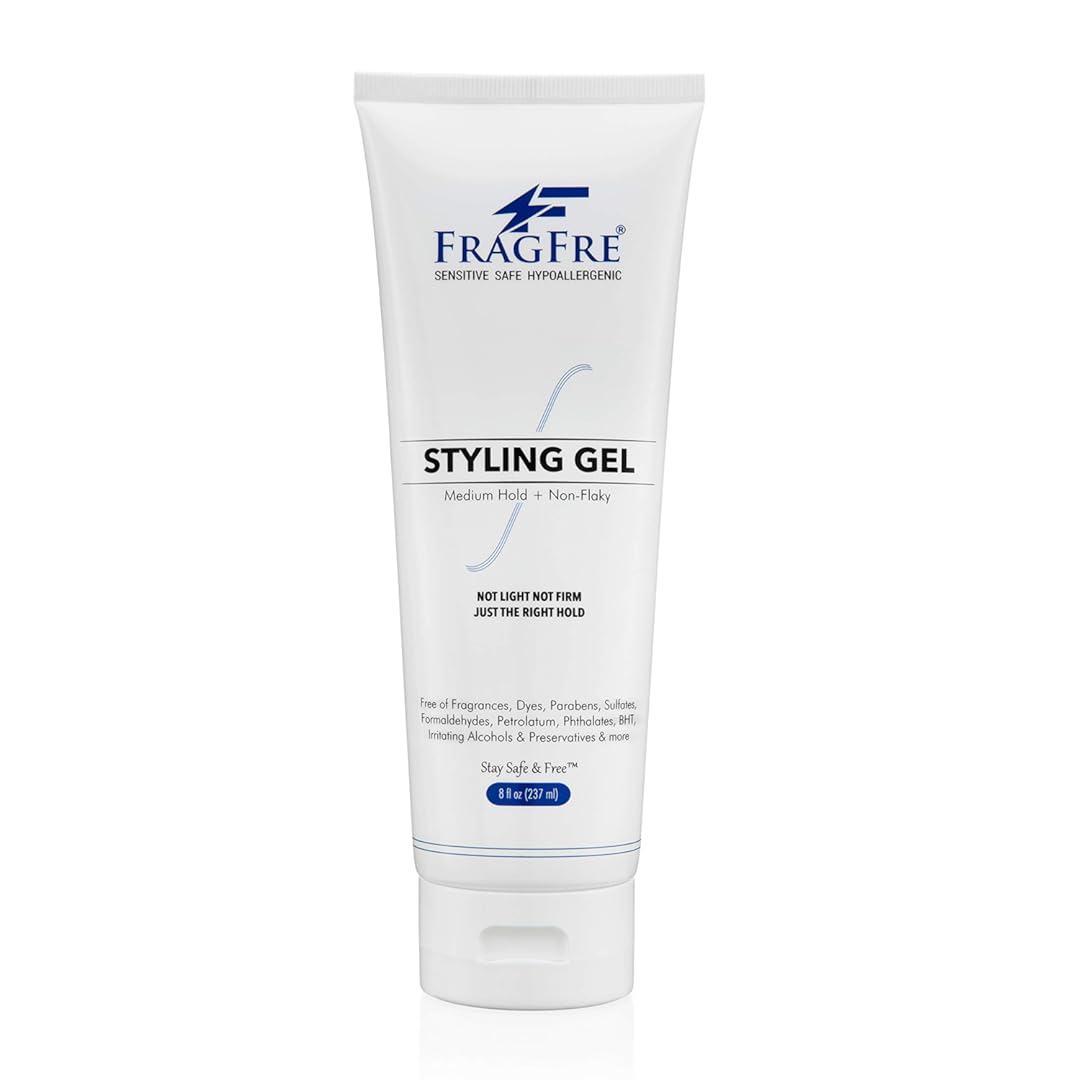 FRAGFRE Styling Gel Fragrance Free 8 oz Medium Hold - Hair Styling Gel for Sensitive Skin - Hypoallergenic Parabens Free - Gluten Free Vegan Cruelty Free - for Men Women and Children