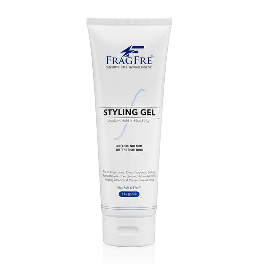 FRAGFRE Styling Gel Fragrance Free 8 oz Medium Hold - Hair Styling Gel for Sensitive Skin - Hypoallergenic Parabens Free - Gluten Free Vegan Cruelty Free - for Men Women and Children