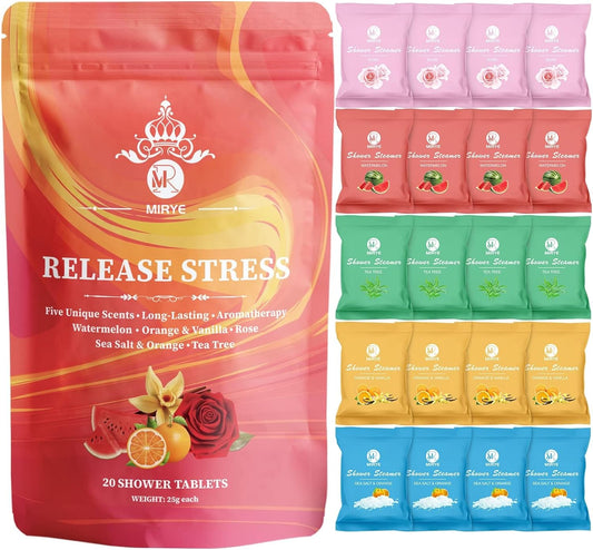 MR MIRYE Shower Steamers Aromatherapy - 20 Pack Shower Bombs Aromatherapy Birthday Gifts for Women, Organic Watermelon, Orange & Vanilla, Sea Salt & Orange, Rose, Tea Tree, Gift Baskets for Women