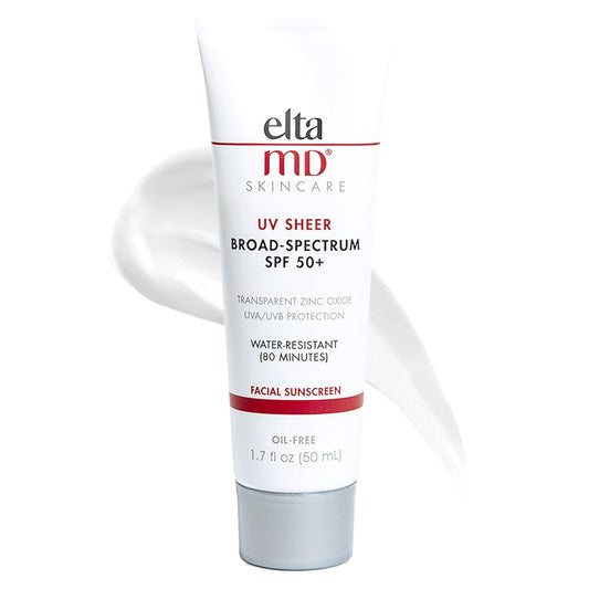 EltaMD UV Sheer Face Sunscreen, SPF 50+ Hydrating Sunscreen for Face, Helps Even Skin Tones and Soothe Heated Skin, Water Resistant up to 80 Minutes, No White Cast, Travel Size Sunscreen