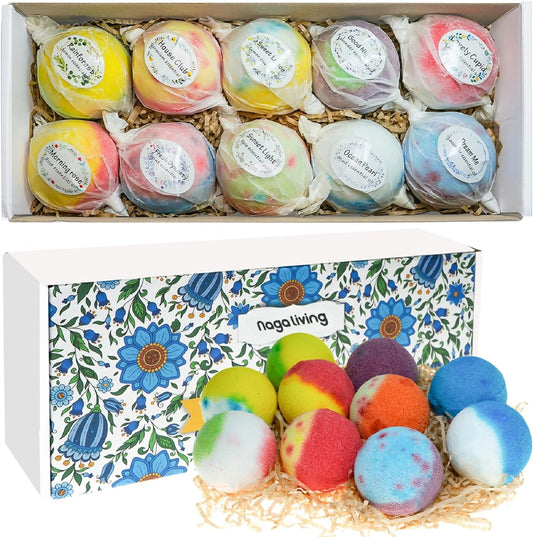 Nagaliving Bath Bombs Gift Set, 10 Organic Bubble Bombs, for ValentineÕs Day, Christmas