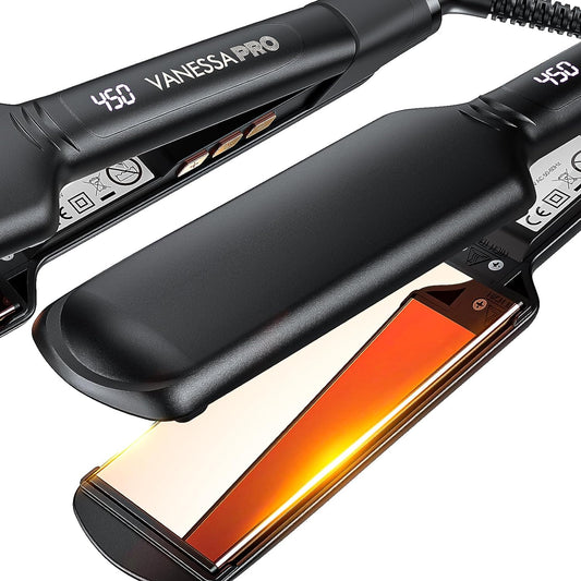 VANESSA PRO 2 Inch Hair Straightener for Thick Hair, 100% Pure Titanium Wide Flat Iron for One Pass to Achieve a Sleek Look, Professional Hair Iron(2-inch)