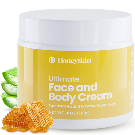 Hydrating Face Moisturizer & Body Cream with Manuka Honey Cream - Organic Face Moisturizer & Body Lotion for Extremely Dry Skin - For Dry & Itchy Skin, Rosacea & Eczema Prone Skin (Original, 4oz)