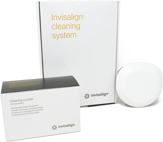 INVISALIGN Cleaning Crystals for Clear Aligners and Retainers with Tub, (50 Packets)