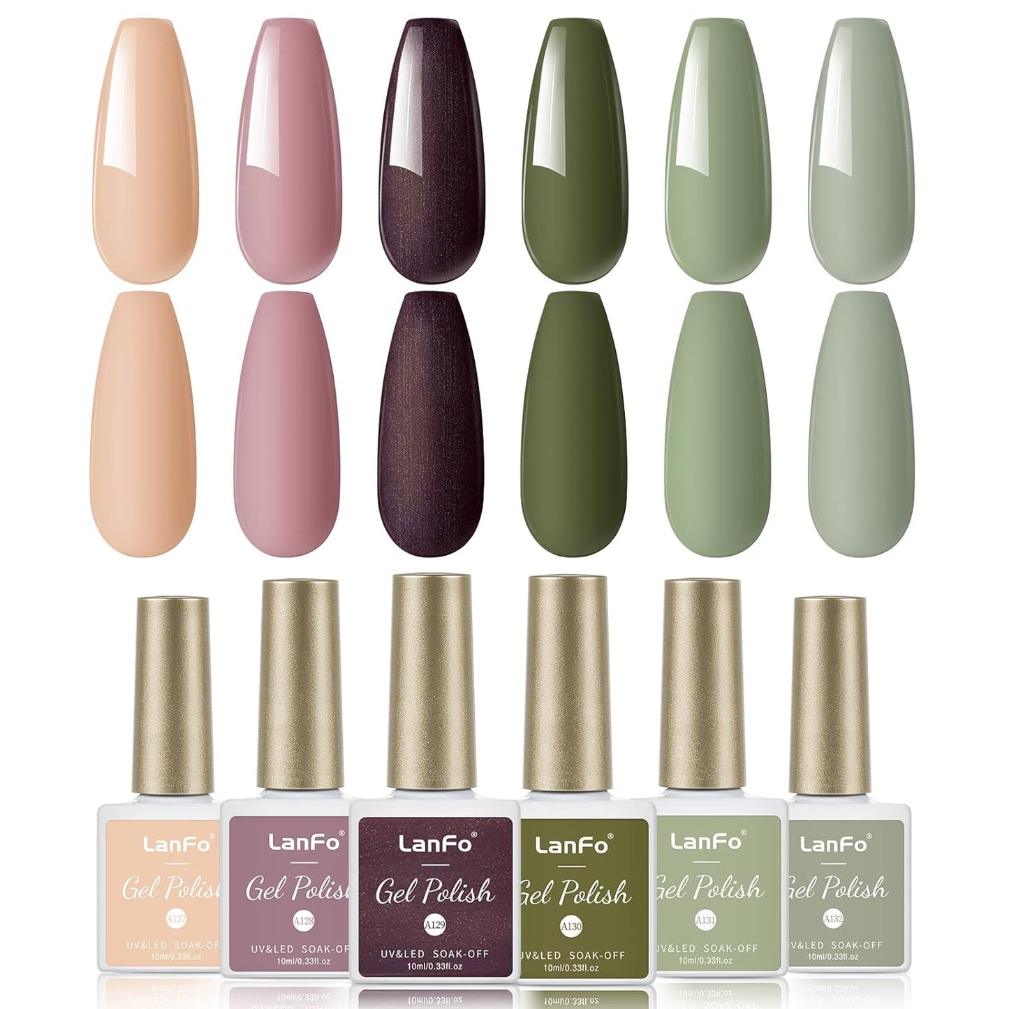 LanFo 6 Colors Gel Nail Polish Set Nude Green Gel Nail Polish UV LED Nail Lamp Soak Off Gel Polish Nail Art Manicure at Home