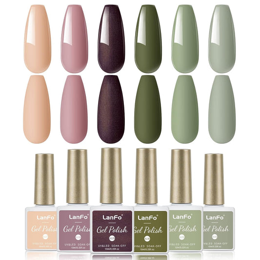 LanFo 6 Colors Gel Nail Polish Set Nude Green Gel Nail Polish UV LED Nail Lamp Soak Off Gel Polish Nail Art Manicure at Home