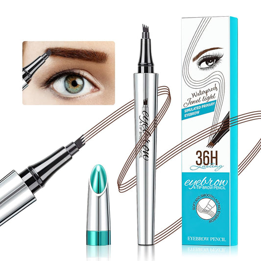 Eyebrow Pencil Microblade Brow Pen - Microblade Eyebrow Pen With 4 Micro-Fork Tips Eyebrow Pencil Waterproof, Microblading Pen Long-Lasting Smudge-proof for Natural Look (Dark Brown)