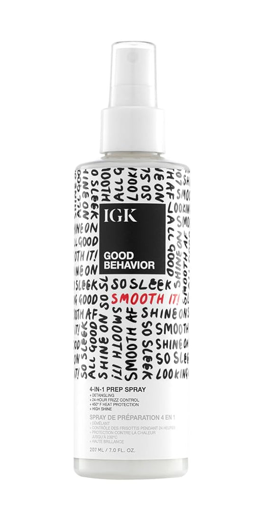 IGK GOOD BEHAVIOR 4-in-1 Prep Spray | Leave In + Detangle + Heat Protectant | Vegan + Cruelty Free | 7 Oz
