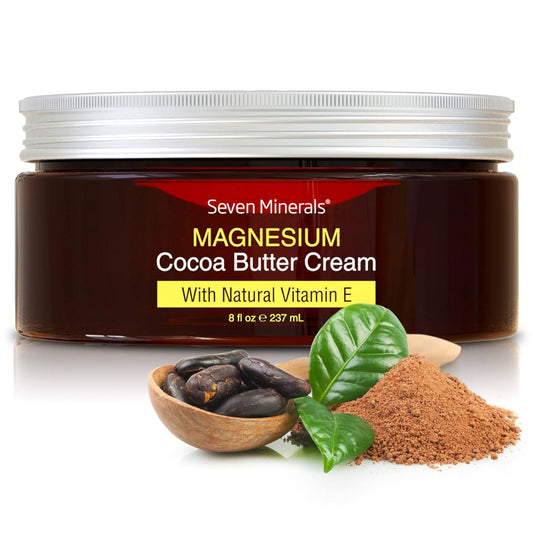 Natural Magnesium Cream for Pain Calm, Leg Cramps & Muscle Soreness. With Moisturizing Organic Cocoa Butter and Vitamin E - No Harmful Ingredients. Our USA Made Creme is Safe for Kids (8 fl oz)