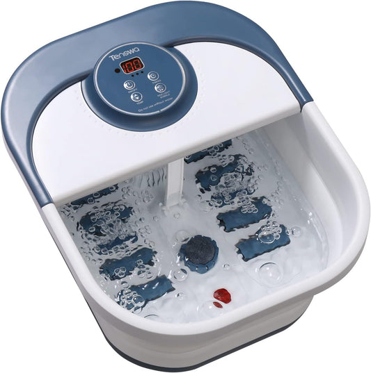 Tenswa Collapsible Foot Spa Bath Massager with Heat, Bubbles, Pedicure Foot Spa with 8 Rollers, Foot Spa Tub for Stress Relief, Foot Soaker with Mini Acupressure Massage Points & Temperature Control