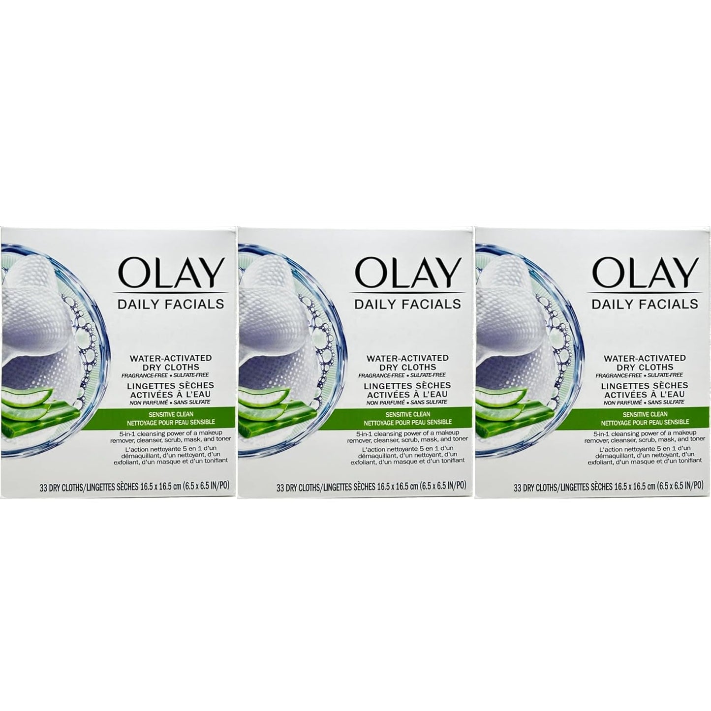 OLAY Daily Gentle Clean 5-in-1 Water Activated Cloths, 33 Count (Pack of 3)