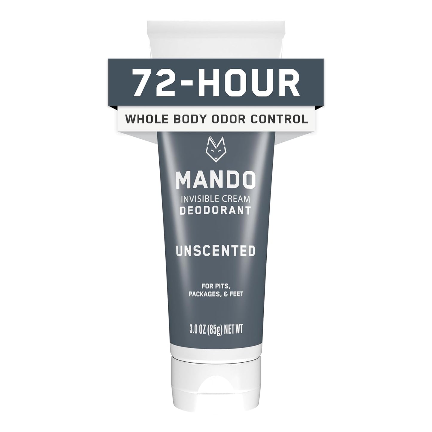 Mando Whole Body Deodorant For Men - Invisible Cream - 72 Hour Odor Control - Aluminum Free, Baking Soda Free, Skin Safe - 3 Ounce Tube (Unscented)