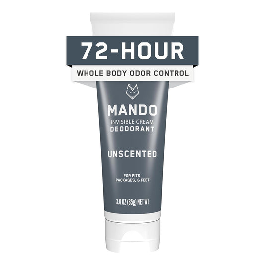Mando Whole Body Deodorant For Men - Invisible Cream - 72 Hour Odor Control - Aluminum Free, Baking Soda Free, Skin Safe - 3 Ounce Tube (Unscented)