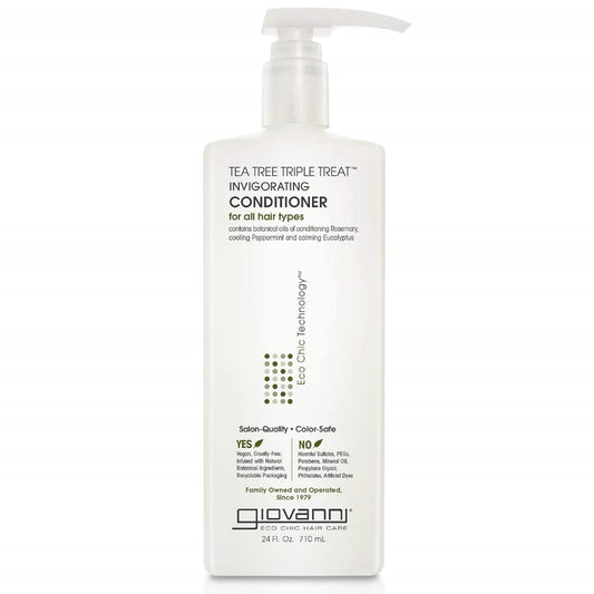 GIOVANNI Tea Tree Triple Treat Invigorating Conditioner - Cooling Peppermint, Eucalyptus, Rosemary, Helps Dry Flaking Scalp, Paraben Free, Helps to Moisturize, Smooth & Detangle - 24 oz (1 Pack)