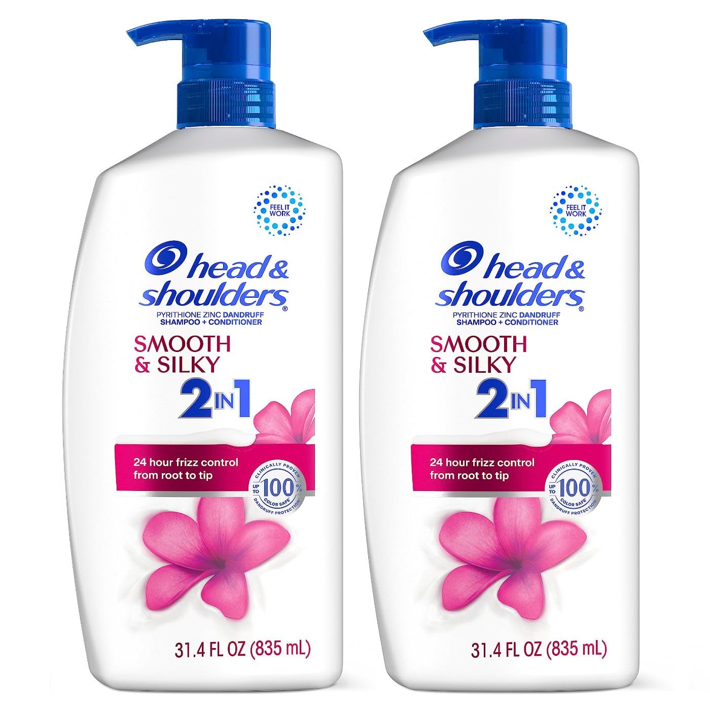 Head & Shoulders 2-in-1 Dandruff Shampoo and Conditioner, Anti-Dandruff Treatment, Smooth & Silky, 31.4 fl oz Each, Twin Pack