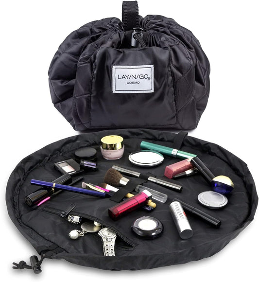Lay-n-Go Cosmo Drawstring Cosmetic & Makeup Bag Organizer, Toiletry Bag for Travel, Gifts, and Daily Use, 20 inch, Black