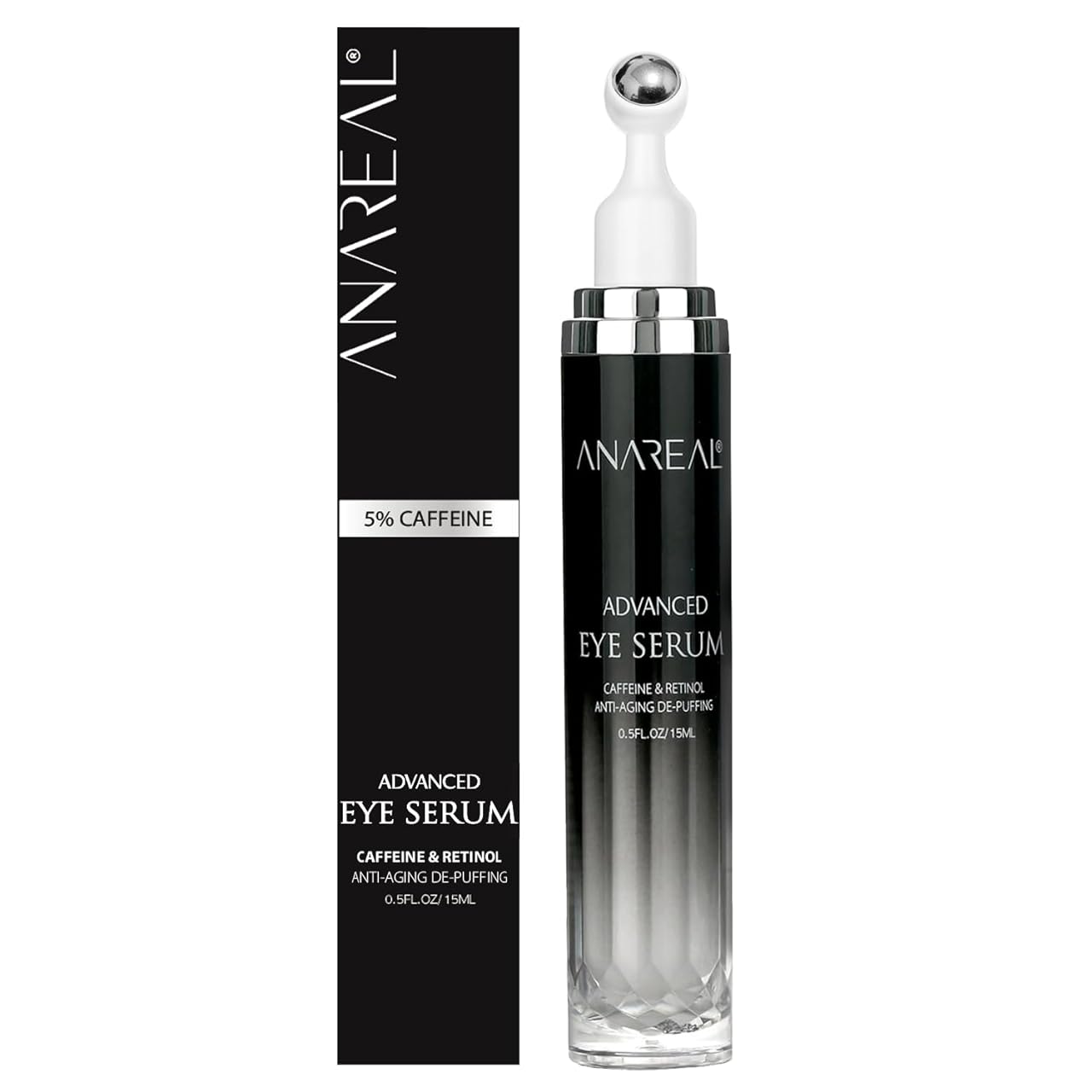 5% Caffeine Eye Serum & Cream, Eye Bags Treatment for Women & Men, Puffy Eyes Treatment, Caffeine Under Eye Cream & Serum, Eye Cream for Dark Circles and Puffiness, 360¡ Massage Ball Under Eye Roller