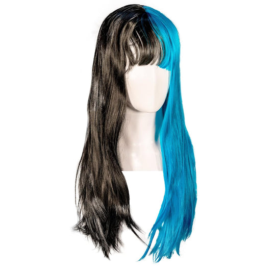 Lotacos Long Wig with Bangs - Anime Cosplay Wig for Cosplay Outfits, Halloween Costumes for Women - Two-Tone Synthetic Wig & Colored Straight Wig, Lolita Accessories for Hair - 26 Inches, Blue/Black