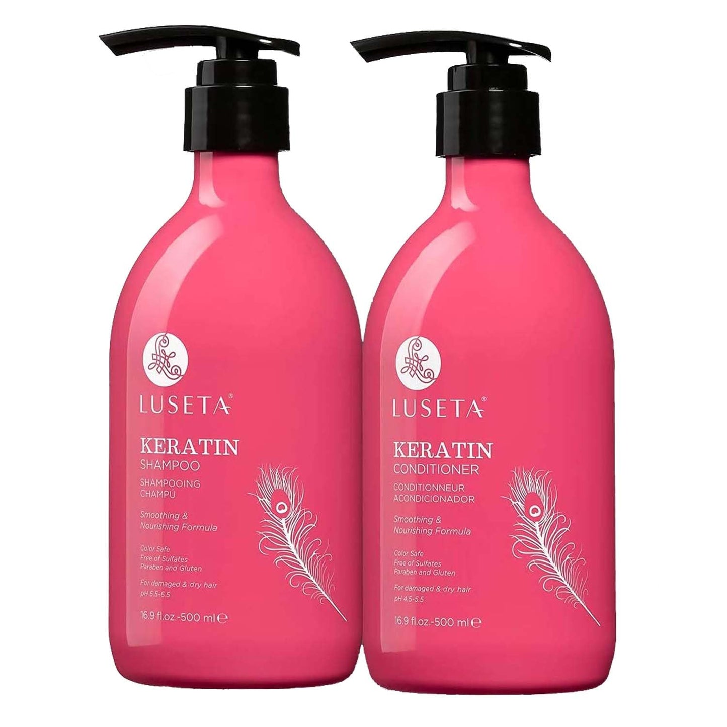 Luseta Keratin Shampoo and Conditioner for Color Treated Damaged & Dry Hair, Keratin Hair Treatment for Smoothino& Nourishing, Free of Sulfates, Paraben and Gluten 2 X 16.90z