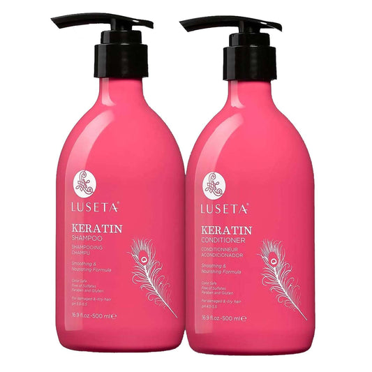 Luseta Keratin Shampoo and Conditioner for Color Treated Damaged & Dry Hair, Keratin Hair Treatment for Smoothino& Nourishing, Free of Sulfates, Paraben and Gluten 2 X 16.90z