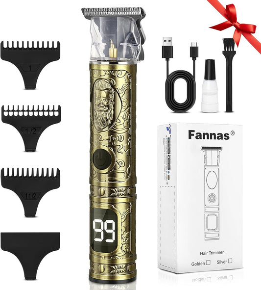Fannas Hair Clippers for Men, Professional Hair Trimmer Barber Cordless Zero Gapped Hair Clippers with LCD Display, Mens Gifts Beard Trimmer T Liners Shavers Edgers Clipper for Hair Cutting - Gold