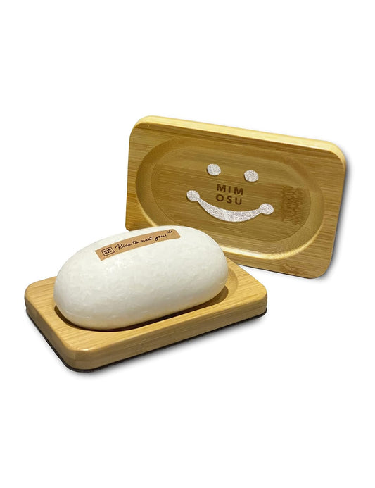 mimosu Rice Water Shampoo Bar and Bamboo Soap Dish Set - 2 in 1 Rice Water for Hair Growth Shampoo and Conditioner Bar, Bamboo Soap Dish with Drain Bar Soap Container, Eco Friendly Package