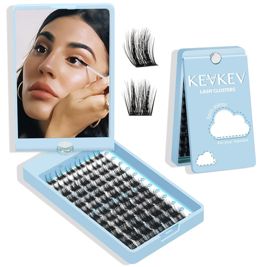 KevKev Lash Clusters 72 Pcs Eyelash Clusters DIY Lash Extensions Cluster Lashes Soft and Thin Band with 360 Spin Mirror Suitubel for Eye Make Up Travel Use(Frozen,D-10-16mix)